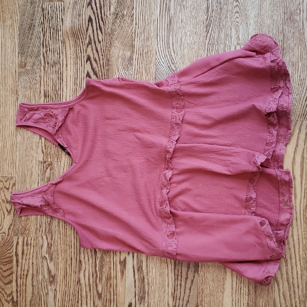 (S) Cupio Lace Trim Tank Top Bohemian Cottagecore Summer Lightweight